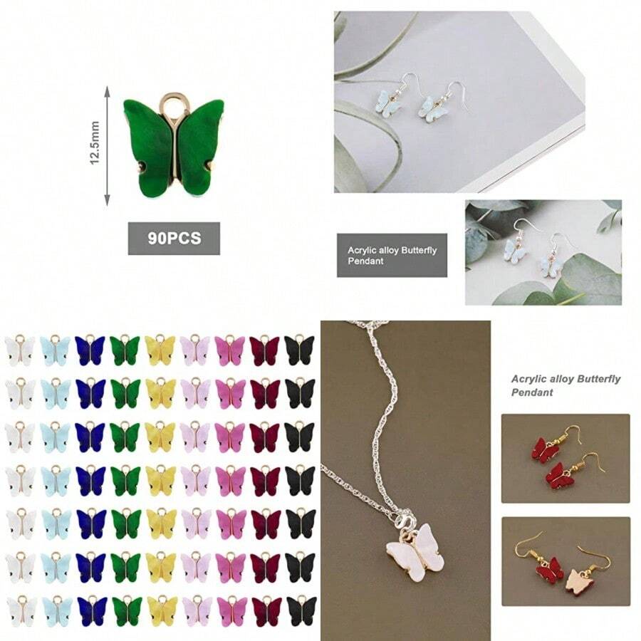 90Pcs Butterfly Charms Acrylic Butterfly Pendant Colorful Butterfly Shape Charms Decorative Accessories For DIY Making Handmade Jewellery Earrings Bracelets