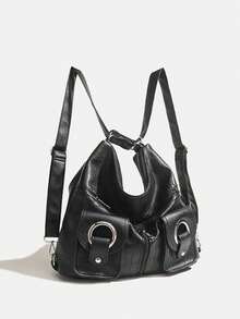 Geantă de damă nouă, rucsac multifuncțional din piele moale, stil motociclist, elegant, cu buzunar cu fermoar, capacitate mare Y2K punk