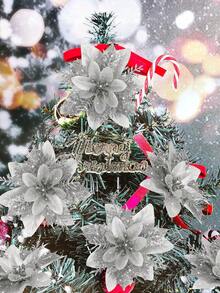 20 buc-Flori artificiale de Crăciun cu sclipici, un roșu, ornamente de brad de Crăciun, nuntă de Crăciun, Poinsettia, flori artificiale de Crăciun, flori de Crăciun cu sclipici pentru decorațiuni de brad de Crăciun, petrecere de acasă, decor de Crăciun (argintiu)