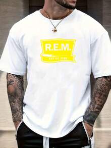 Herren Lässig T-Shirt, 100% Baumwolle T-Shirt, Herren Vintage R.E.M. Band Grafik Tee - Out Of Time Design, leichtes blaues T-Shirt für den Alltag & Konzertbesuch - Retro Musik Fan Bekleidung, Rock Band T-Shirts, Sommer Outfit, klassischer Rundhalsausschnitt, hochwertig Muster, Lässig Oberteil, perfektes Weihnachts- & Feiertagsgeschenk für Männer, Halloween Shirts für Männer - Weiss - Übersicht 1