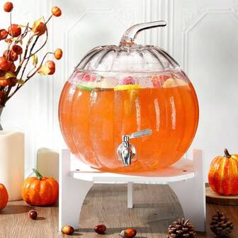 2 Gallon Pumpkin Glass Drink Dispenser With Stand Thanksgiving Pumpkin Shaped Beverage Dispenser With Spigot Alcohol Cocktail Tea Dispenser Halloween Fall Party Decorations