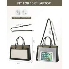 Laptop Bag Women 15.6 Inch Work Tote, Business Computer Briefcase, Waterproof PU Leather Tote Bag Teacher, Office Shoulder Tote Purse - 15,6 inch + Xanh lá đậm-Xanh lá nhạt-màu be - Xem 4