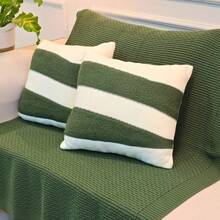Sofa Armchair Knitting Blanket Kit 150x100cm Siena Decorative Living Room + 2 Cushion Covers 45X45cm - 橄欖綠和沙色 - 查看 4