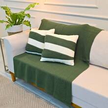 Sofa Armchair Knitting Blanket Kit 150x100cm Siena Decorative Living Room + 2 Cushion Covers 45X45cm - 橄欖綠和沙色 - 查看 1