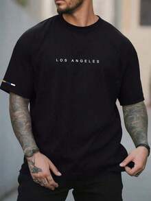 Men's T-Shirts Streetwear Cotton S To Plus Size G5 Los Angeles Streetwear Los Angeles Casual Sleeve - 黑色 - 查看 1