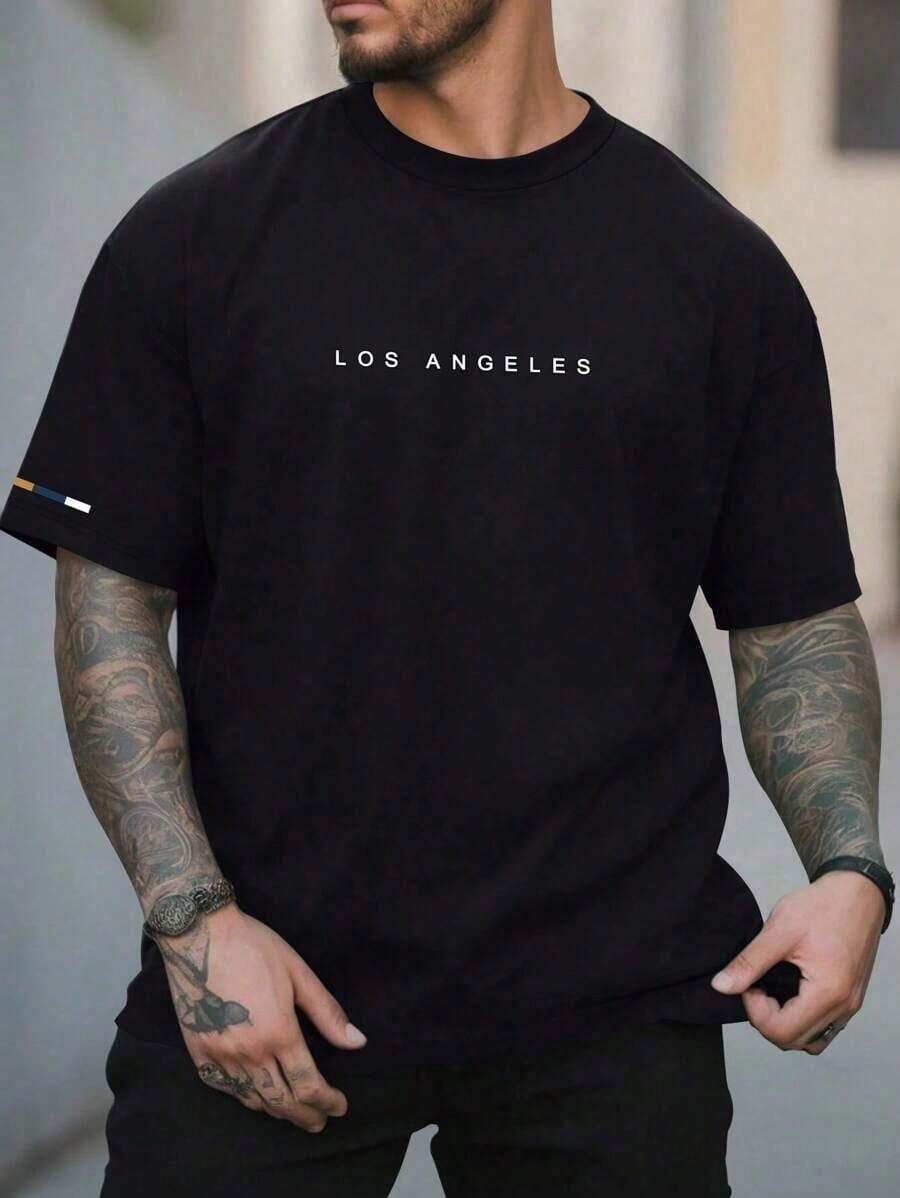 Men's T-Shirts Streetwear Cotton S To Plus Size G5 Los Angeles Streetwear Los Angeles Casual Sleeve - 黑色 - 查看 1