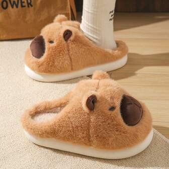 Capybara Plush Slippers, Cute Animal Fabric Cartoon Unisex Fluffy Comfortable Home & Couple Novelty Slippers, Autumn/Winter