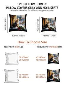 1 Vỏ gối họa tiết mèo và lá Holly Giáng sinh, vỏ gối vải nhung hiện đại in họa tiết cho ghế sofa, phòng khách, trang trí nhà Giáng sinh, không ruột - Nhiều màu - Xem 3