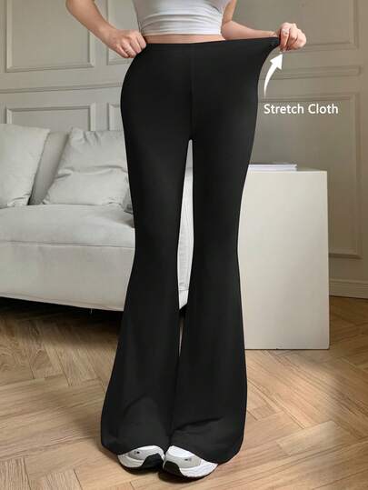 abyoxi Pantalon évasé ajusté de couleur unie pour femmes, mode simple, décontracté, sport, extérieur, quotidien, automne-hiver