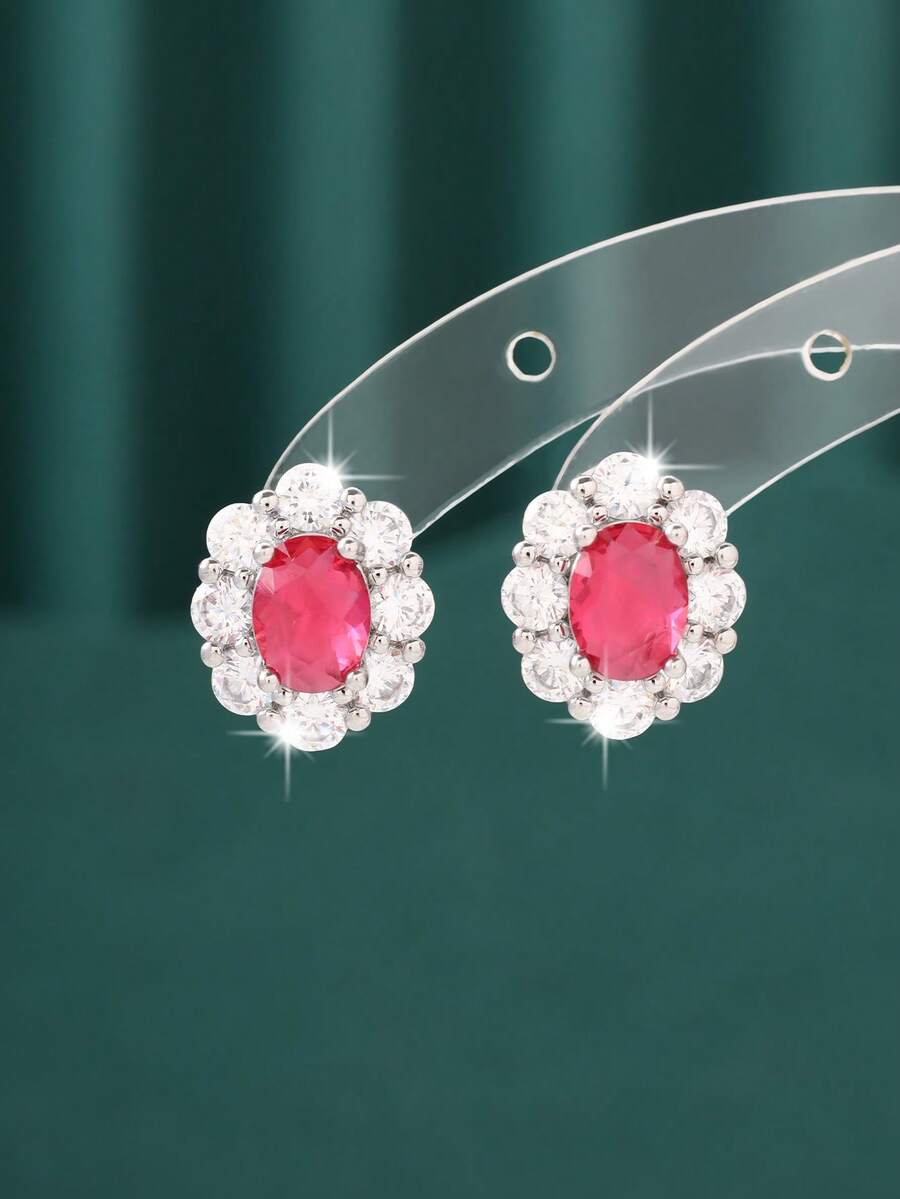 1 par de pendientes de botón de flor con micro-incrustaciones de circonita de lujo y delicados, de cobre, aptos para el uso diario