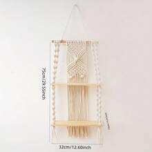 Woven Wall Hanging Rack, Bohemian Style Handwoven Hanging Rack, Wood Finish Storage Rack, Suitable For Bedroom And Bathroom Decoration, Bohemian Wall Decoration, Floating Shelf - 米色 - 查看 2