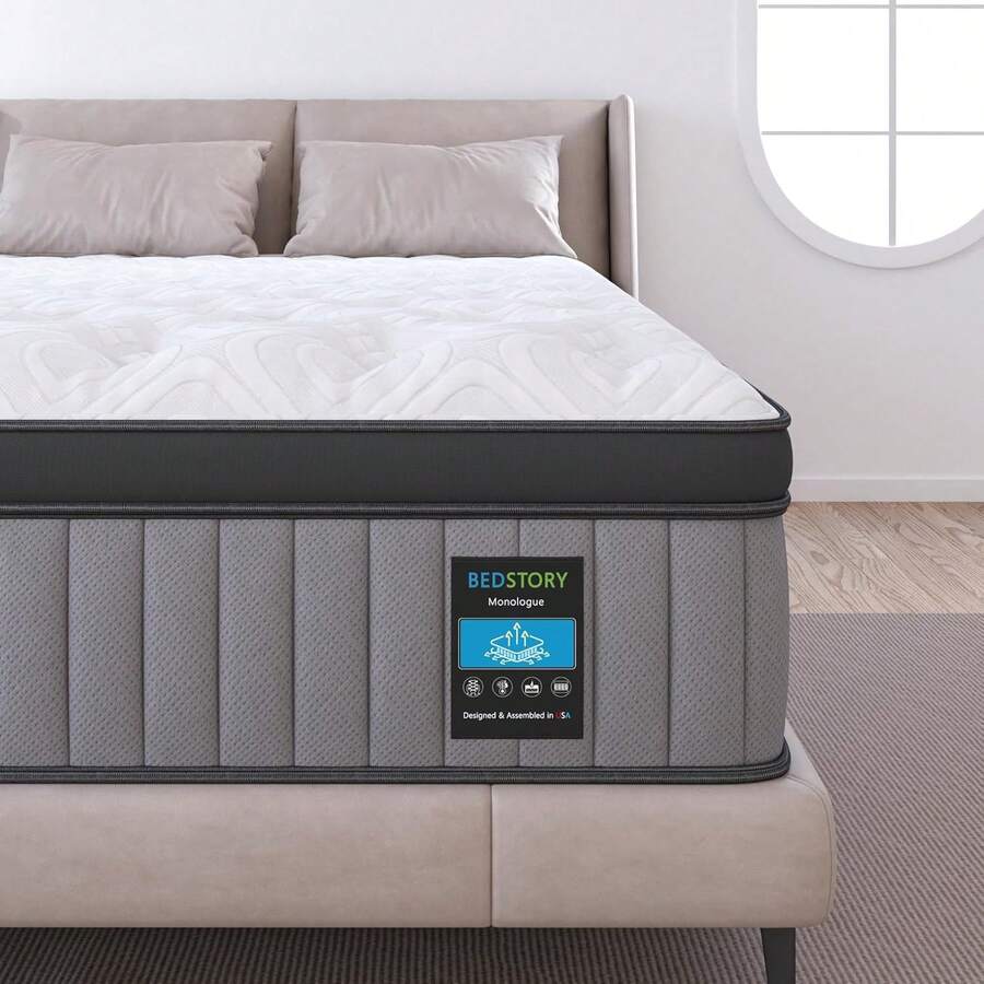 Plush Queen Mattress 12 Inch - 7-Zone Hybrid Mattress For Targeted Support - Deep Sleep Contouring Pain Relieving Bed In A Box - Fiberglass Free, CertiPUR-US Certified, 365-Night Trial,23169717 - 黑色 - 查看 1
