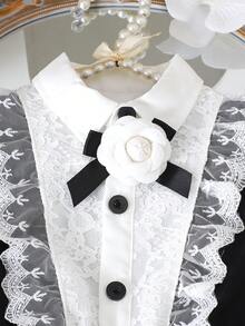 Young Girl' Elegant French Aristocrat Style Lace Trim Bow Collar Long Sleeve Princess Dress - Black - View 3