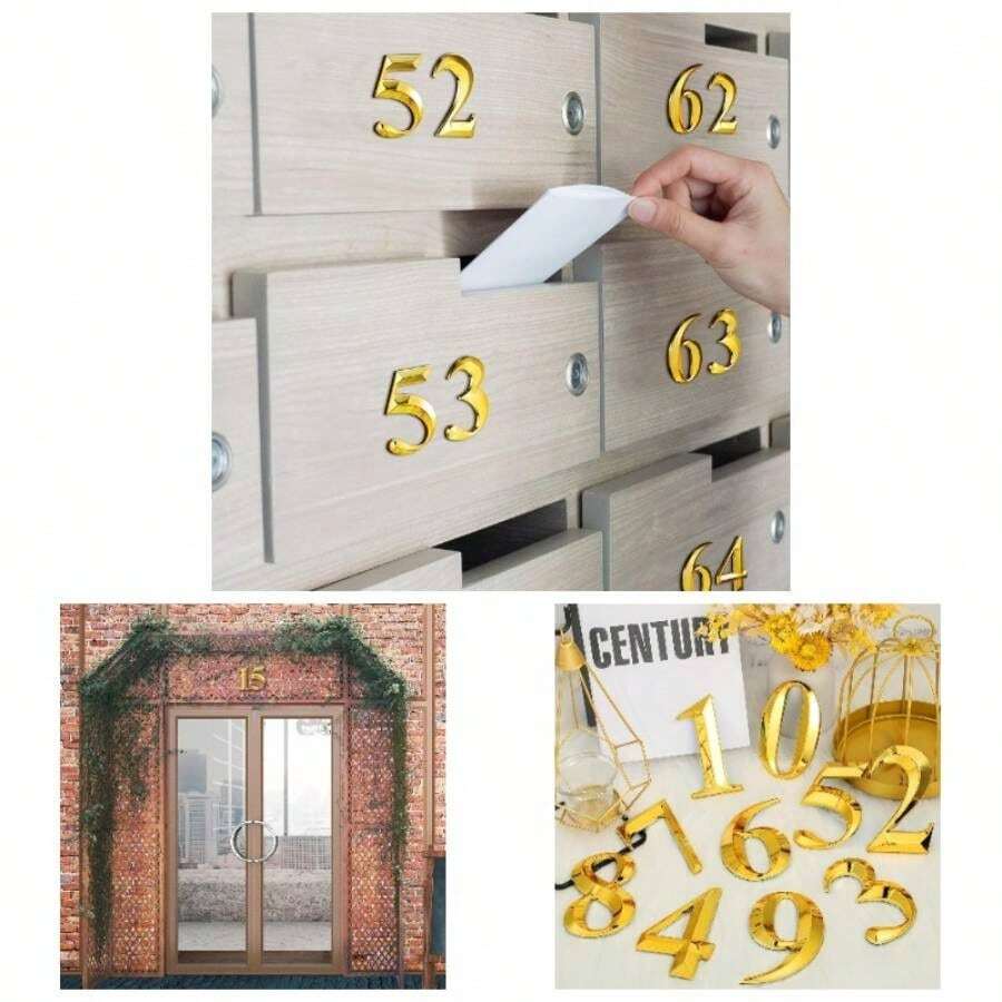 10 Pcs House Numbers 3D Door Mailbox Numbers 0 - 9 Self Adhesive House Door Street Address Stickers, Apartment, Office, Hotel Room, Mailbox Signs4x 2.5 Inches, Black - 4 X 2.5 Inches + Gold - View 1
