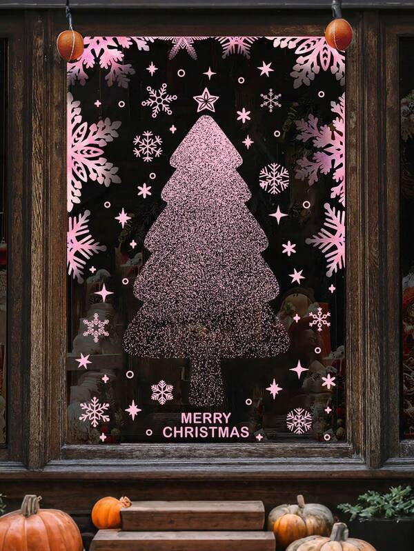 1/2 ملصق نافذة عيد الميلاد، ملصقات زجاج بتصميم نجوم وأشجار عيد الميلاد وبلورات ثلجية وردية، قابلة للإعادة باستخدام الكهرباء الساكنة، ديكورات احتفالية، رؤية الاتجاه، مناسبة لديكور المنزل والمكتب في موسم الأعياد، ملصقات عيد الميلاد، ديكورات نافذة احتفالية، ديكور الحائط، ديكور الغرفة، ملصقات الحائط، ملصق الحائط، ديكور المنزل، ديكورات عيد الميلاد، ديكورات عيد الميلاد المنزلية