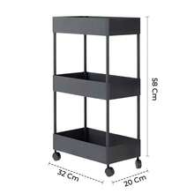 Organizadora de 3 niveles con ruedas para baño/cocina, Estante móvil multiusos de almacenamiento y servicio para Hogar Moderno y Minimalista - Negro - Ver 3