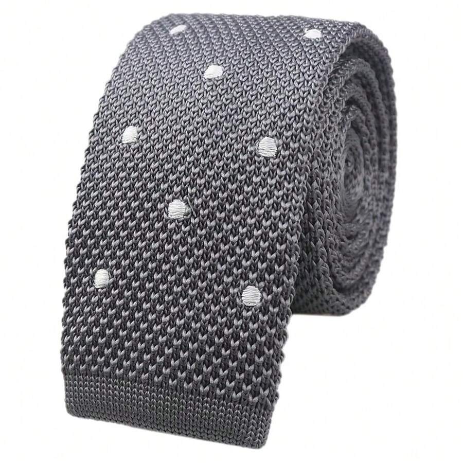 Men's Solid Color Textured Knit Skinny Ties Smart Necktie Square-Cut Finish{"Size_name":"OneSize","Color_name":"DarkGreyPolkaDot"} - 多色6 - 查看 1