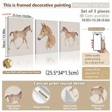 3pcs/Set, Canvas Framed Wall Art, Watercolor Foal Painting, Featuring A Foal In Soft Brown Tones, Ideal For Decorating Nurseries Or Kids' Rooms In Country Style Kids' Room Decor, Nursery Decor, Parenting Room Decor, Preschool Decor, Boys' Room Decor/Girls' Room Decor, Playroom Decor