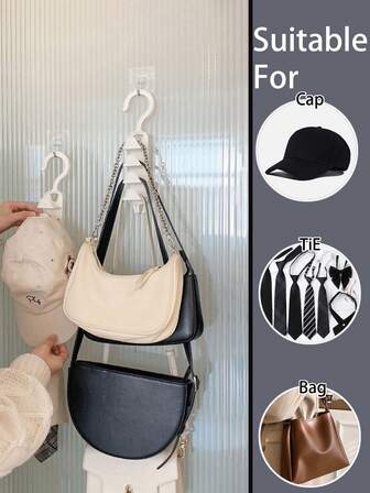 1Pc/2Pcs/6Pcs/10Pcs/ No-Nail Wall Hanging Storage Plastic Hook For Bag,Ties,Belts,Cap,Plastic Hanger Organizer,No Drill Multifunctional Storage Rack,Bag Storage,Hat Storage,Tie Storage,Cap Storage,Waterproof, Rust-Proof, Detachable And Easy To Store,Suitable For Bedroom,Living Room, Bathroom, Toilet, Dormitory,Travel