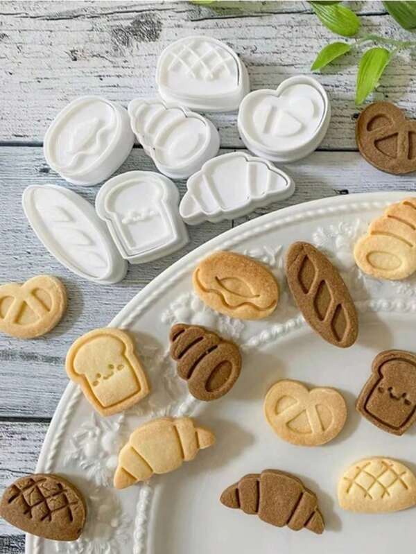 Set di 7 pezzi di stampi per biscotti a forma di cornetto e ciambella, stampi 3D a forma di cartoni animati per pane, strumento da forno fai-da-te