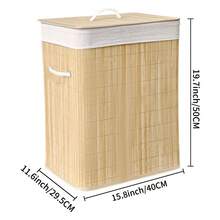 Bamboo Laundry Basket, Large Capacity Collapsible Movable Hamper With Lid & Wheels, Rectangular/Round, Space-Saving Storage For Bathroom, Laundry Room, Bedroom Home Bathroom Decor Bathroom Accessories Bathroom Organizer Fall Decor Back To School - Bamboo Original Color - View 12