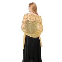 Shawls And Wraps For Evening Dresses,Women Formal 1920s Sequin Flower Sheer Shawls And Wraps For Wedding-{"Color_name":"Gold"} - 金色 - 查看 3