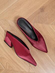 Mules à bout pointu, talon épais, talon moyen, polyvalentes, élégantes, confortables pour soirée, travail, tenue décontractée, bordeaux - Rouge foncé - Voir 6