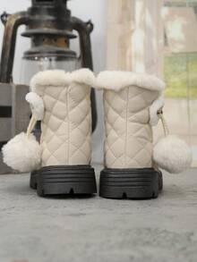 1 Pair Girls' Winter Boots, Thick Wool Sole, Paired With Suede Boots, Princess Style Ankle Boots, Suede Snow Boots, Suitable For Winter Wear