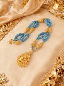 Herseygold 1pc Fashionable Beaded Necklace Pendant, Gold-Plated Jewelry, Algerian Wedding Bridal Long Necklace For Women - Gold - View 10