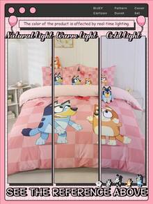 Bluey 2/3件套布鲁伊床上用品套装，布鲁伊气球图案，柔软透气，亲肤舒适，卡通风格被套套装，柔软抗起球，精美家纺，冷色调被套和枕套，不含被芯，适用于单人床、双人床、大号床、特大号床，四季皆宜。 - 彩色 - 查看 7