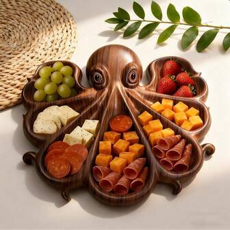 Bandeja decorativa con forma de pulpo, bandeja para aperitivos y alimentos, estante de almacenamiento y adorno multifuncional de resina, colgante de pared con tema oceánico creativo para decoración del hogar. Es adecuado para guardar joyas, llaves y artículos pequeños, y es una pieza decorativa única para la cocina, la sala de estar, el dormitorio y el baño.