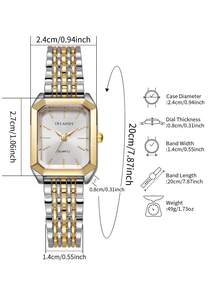 1pc Women's Elegant Quartz Wrist Watch, Steel Band, Square Dial, Classic Luxury Style (Watch Only, No Box) - Multicolor - View 3