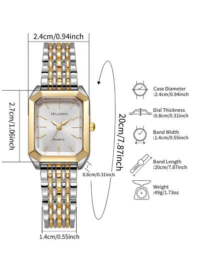 1pc Elegante Quartz Wrist Watch, Steel Square Dial, Classic Luxe (Watch Only, No Box) view 3