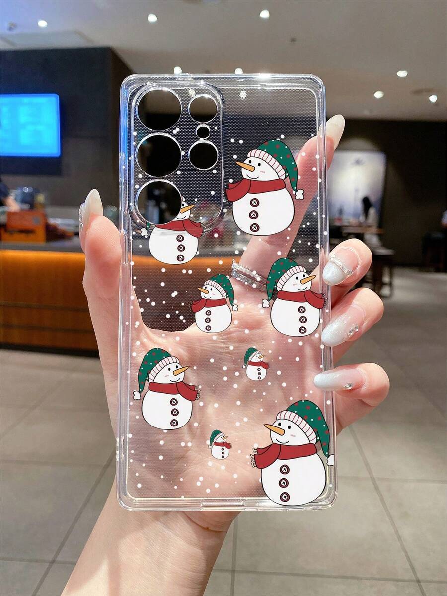 1pc Christmas Snowflake, Carrot Button, Polka Dot Snowman Transparent TPU Shockproof Phone Case, Suitable As Holiday Gift For Partner And Friends, Compatible With Apple XS/XS Max/XR/11 12 13 14 15 16 17 Pro/Pro Max/14 15 16 Plus, Nothing, Pixel, INFINIX, Redmi Series