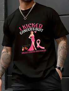 100% Algodón Unisex Camiseta Rosa Reina Yo Le Doy Al Carajo Al Cáncer Concientización Sobre El Cáncer De Mama, Camiseta De Manga Corta Impresa De Otoño E Invierno - Negro - Ver 6