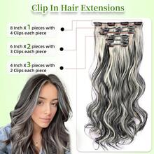 6-Piece Clip-In, Seamless, Long Wavy Hair Extension Set, 22 Inches, Colorful Hair Extensions, Synthetic Long Curls, 16 Clips For Added Volume (Halloween) - Multicolor - View 4