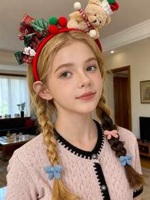 1pc Girls' Christmas Teddy Bear Headband, Christmas Hair Accessories Hair Clip Decor Gift, Suitable For Holiday Party, Stage Performance And Christmas Photos