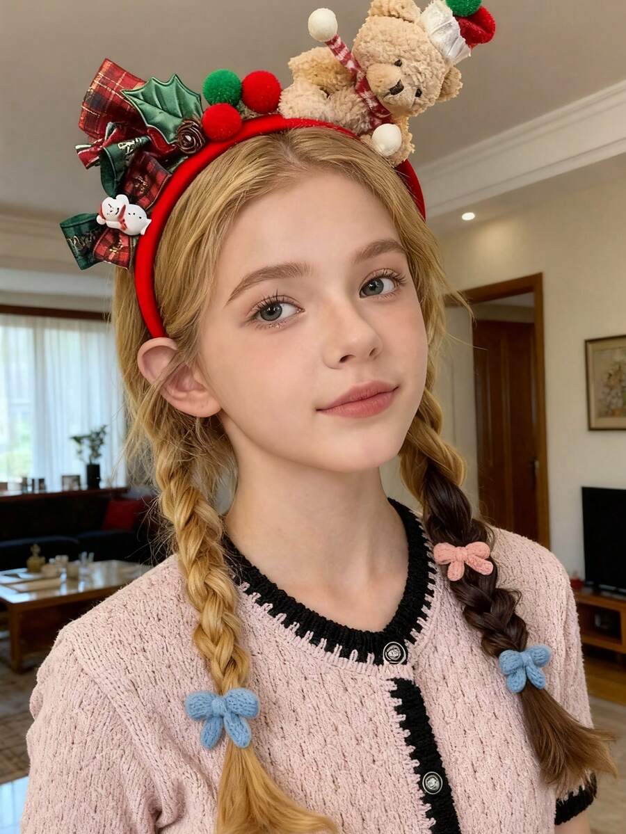 1pc Girls' Christmas Teddy Bear Headband, Christmas Hair Accessories Hair Clip Decor Gift, Suitable For Holiday Party, Stage Performance And Christmas Photos