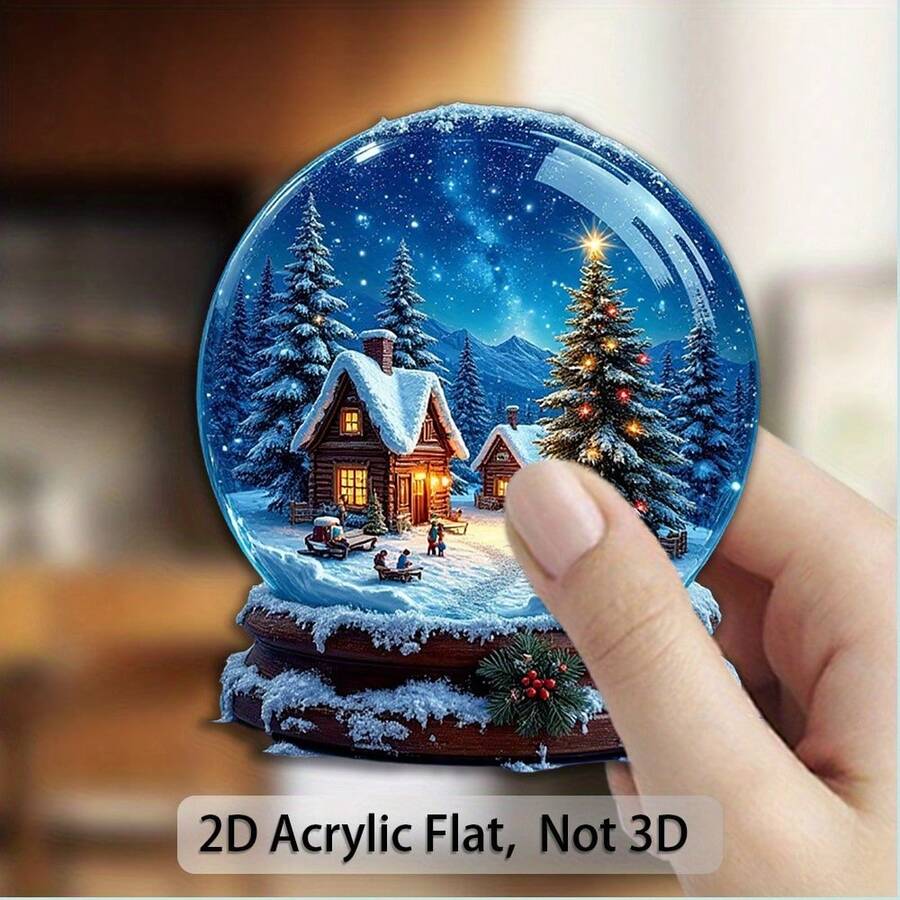 1 ímã de geladeira acrílico plano 2D, sinalização decorativa e ornamentos, design de paisagem de neve natalina, artesanato requintado, adequado para cozinha, sala e decoração sazonal de casa, criando uma atmosfera aconchegante.