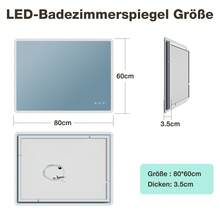GIMBELEN Badspiegel mit Beleuchtung 80 x 60 cm, Led Spiegel Bad mit Touch-Schalter, 3 Lichtfarben, Dimmbar, Antibeschlag, Explosionsgeschütztes Glas, IP44, für Montage Horizontal/Vertikal - Silber - Übersicht 6