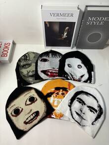 1pc Women's Knit Beanie Hat, Halloween Funny Girl Graphic Headwear Warm Accessories - Beautiful Girl Style - View 1