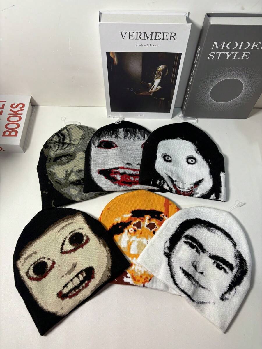 1pc Women's Knit Beanie Hat, Halloween Funny Girl Graphic Headwear Warm Accessories - Beautiful Girl Style - View 1