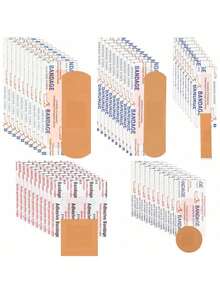 100/200pcs Variety Bandages Pack Assorted Sizes Waterproof Breathable Adhesive Fingertip Bandages Bulk For First Aid Wound Care Scrapes Blister For Emergency Kit Bag - Multicolor - View 1
