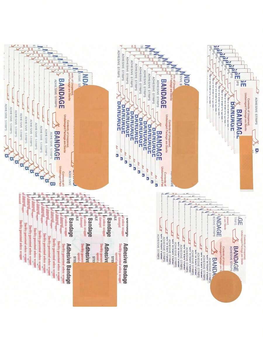 100/200pcs Variety Bandages Pack Assorted Sizes Waterproof Breathable Adhesive Fingertip Bandages Bulk For First Aid Wound Care Scrapes Blister For Emergency Kit Bag - Multicolor - View 1