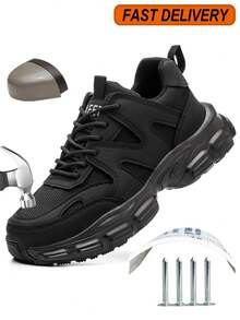 UMBURLLY Women's Safety Shoes Steel Toe Cap Kevlar Anti-Piercing Anti-Smash Light Soft Factory Building Work Shoes Lightweight, Breathable, All-Weather Men's Safety Shoes - 黑色 - 查看 2