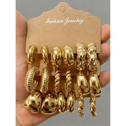 3-9 pares de pendientes de aro gruesos en tono dorado, pendientes gruesos de oro de bajo contenido alergénico para mujeres