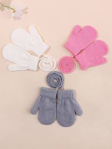 3 Pairs Set Children's Winter Warm Knitted Gloves, Cute Kindergarten Kids Gloves With String - 3pairs - View 11