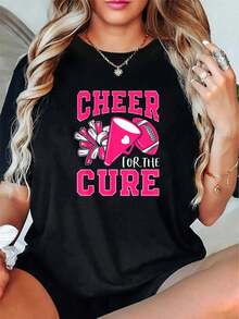 Camiseta de animadora unisex de 100% algodón para la conciencia del cáncer de mama, camiseta de manga corta impresa para otoño e invierno - Negro - Ver 6