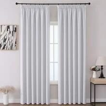 Bộ 2 rèm cửa cản sáng màu be cho hệ thống thanh treo rèm, rèm ngắn, rèm phòng ngủ mờ, rèm có diềm xếp ly. - Greyish White - Xem 15