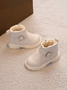 1 Pair Children's Winter Outdoor Thermal Lined Snow Boots, Simple & Fashionable, Versatile - Beige - View 3